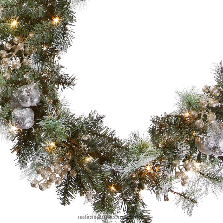 Greenery | National Tree Company Pre-Lit Artificial Christmas Garland Green Pomegranate Pine White Lights Decorated With Ball Ornaments Berry Clusters Plug In Christmas Collection 9 Feet F2L4F